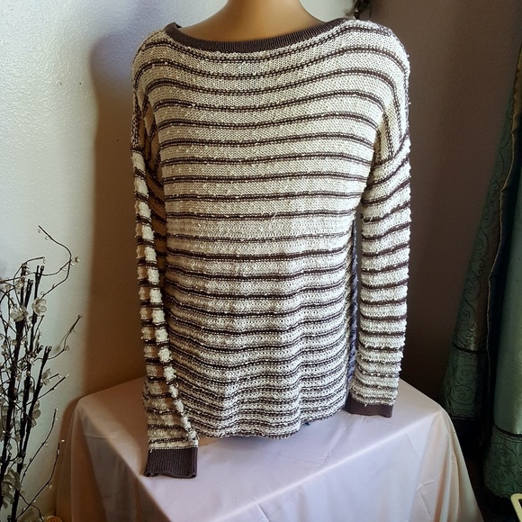 NUAGE tan and brown striped lace up sweater size M - Picture 5 of 9